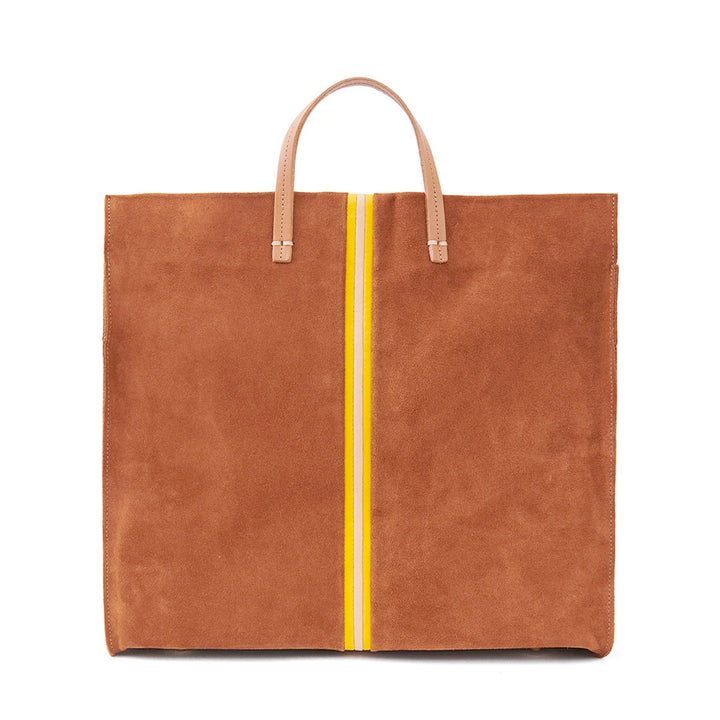 Clare V. - Simple Tote in Chestnut Suede w/ Canary, Pale Pink & Canary Mini Stripes