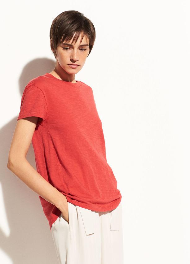 Vince - Short Sleeve Pima Cotton Crew in Poppy