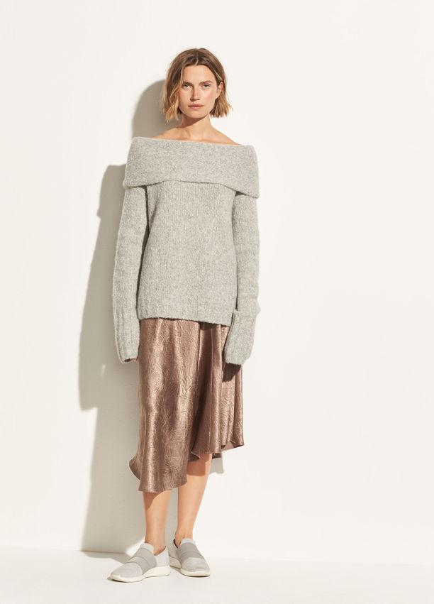 VINCE- Off Shoulder Pullover Heather Grey