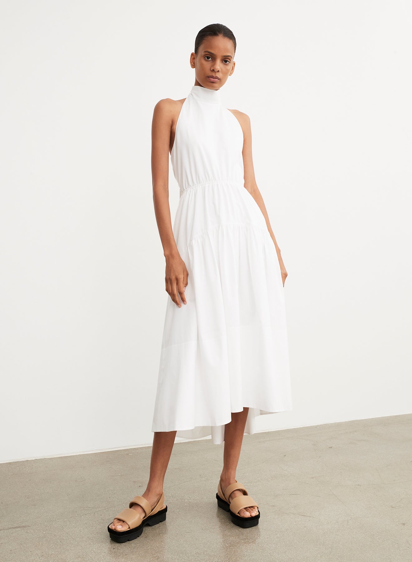 Vince Women’s M draped neck halter open back tie 2024 dress in optic white $445