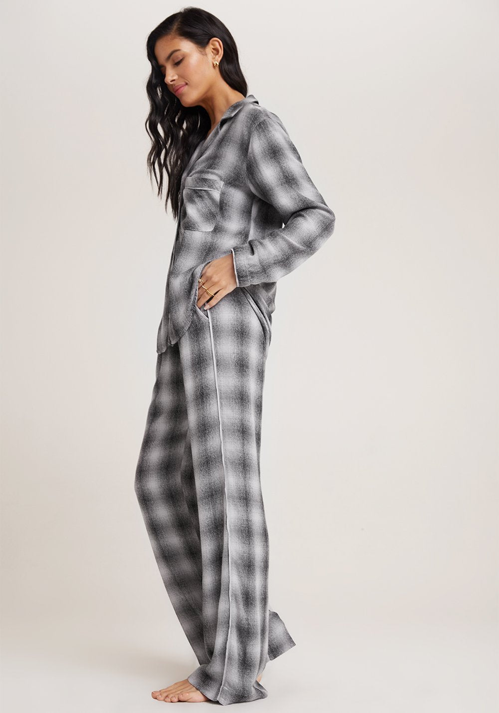 Bella Dahl - Sleep Shirt + Wide Leg Pant Set in White