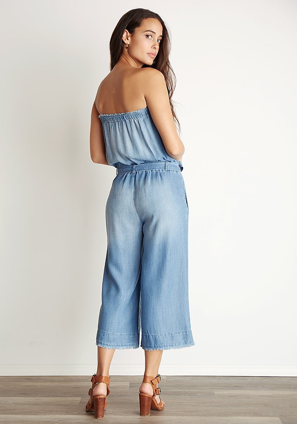 Bella Dahl Strapless Frayed Jumpsuit Ombre Wash