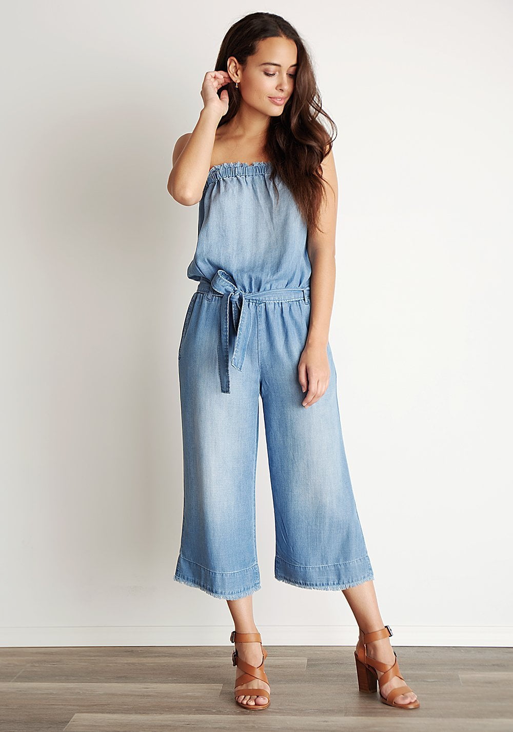 Bella Dahl Strapless Frayed Jumpsuit Ombre Wash