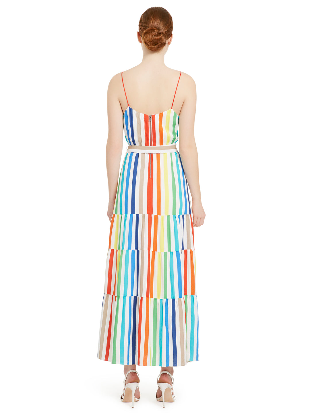 Alice + Olivia - Rainbow Genius Stri – Midi Dress Peasant Strap Spaghetti Janan Blond