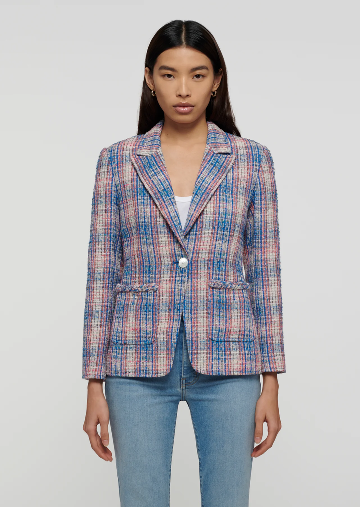 Derek Lam 10 Crosby - Assila Single Breasted Braid Trim Jacket In Blue Multi