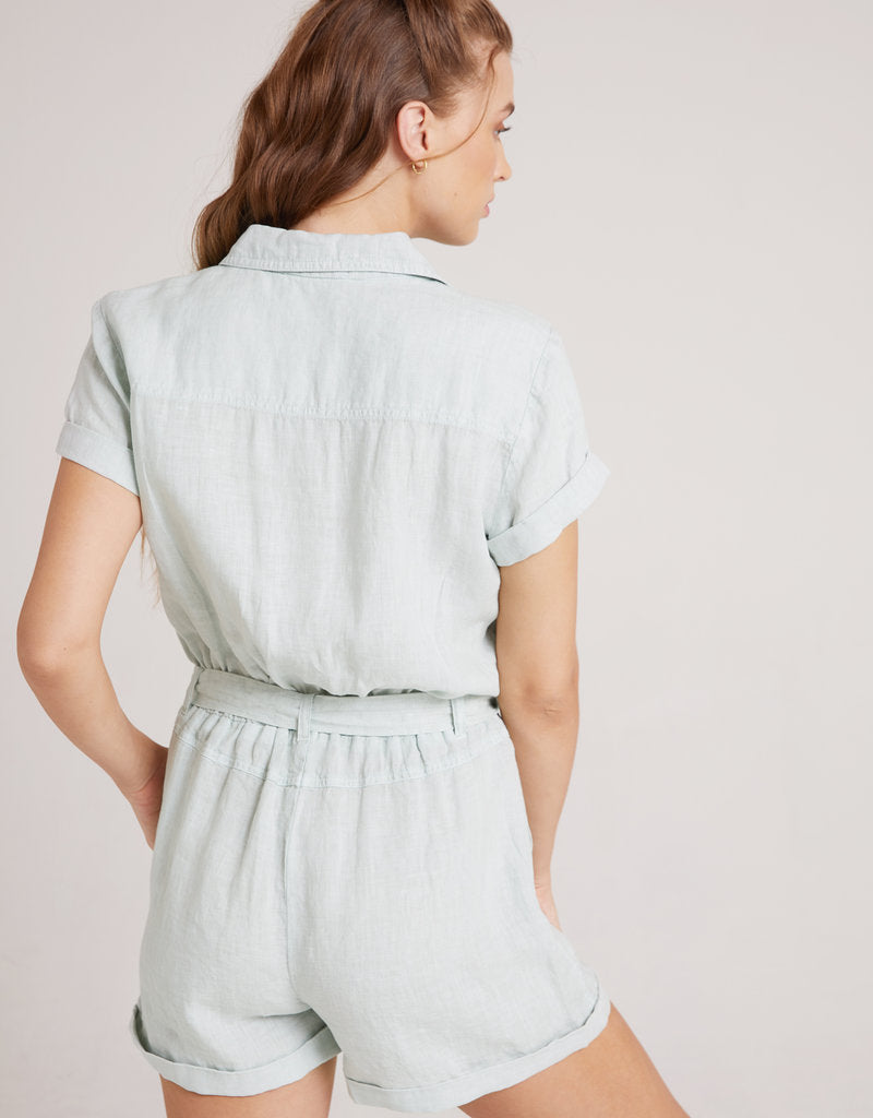 Bella Dahl Rolled Hem Utility Romper in Spring Mint Blond Genius