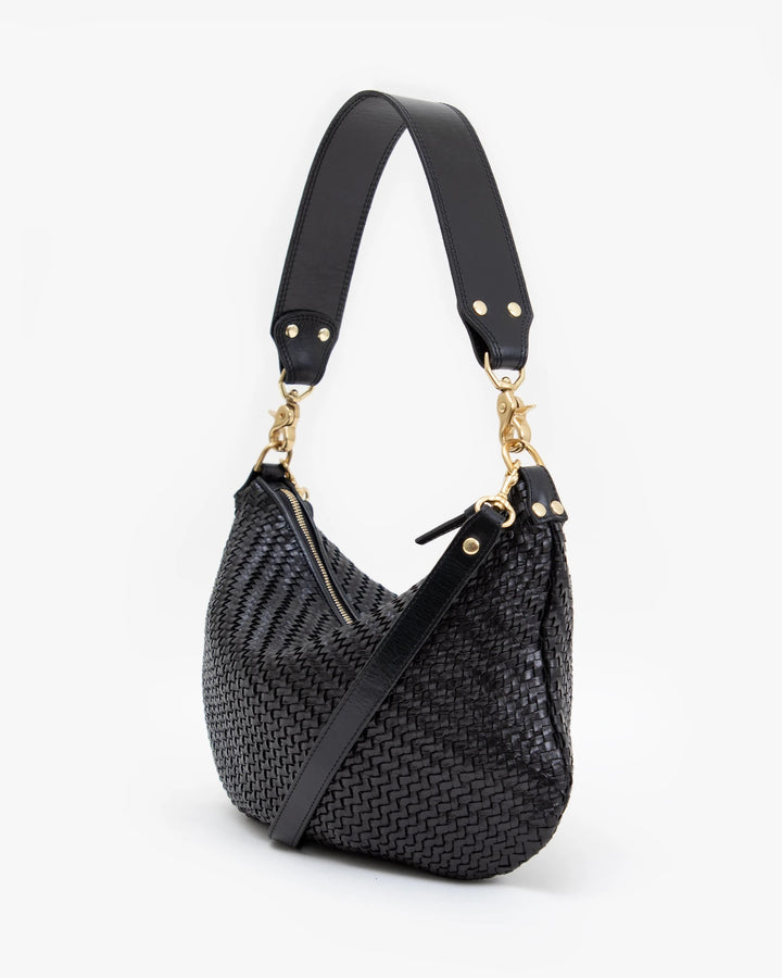 Clare V. - Moyen Messenger in Black Woven Zig Zag