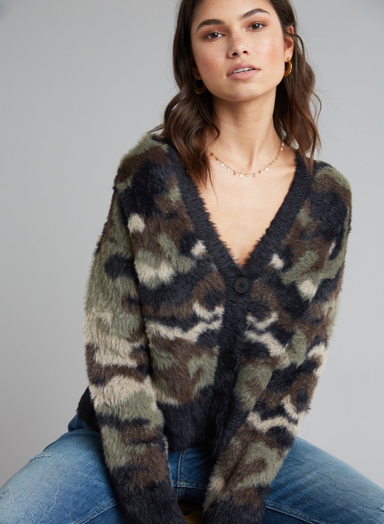 Bella Dahl Sweater Cardigan in Fuzzy Camo Blond Genius