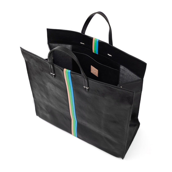 Clare V. - Simple Tote in Black Rustic w/ Pale Pink, Parrot Green & Cerulean Italina Nappa Mini Stripes