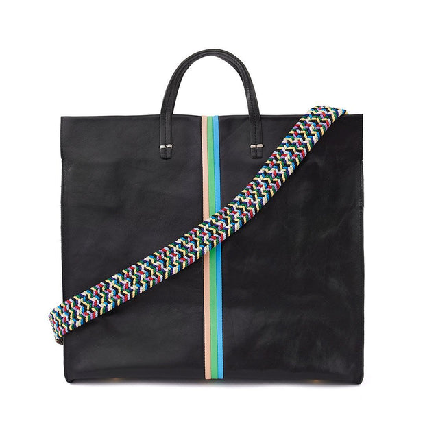 Clare V. - Simple Tote in Black Rustic w/ Pale Pink, Parrot Green