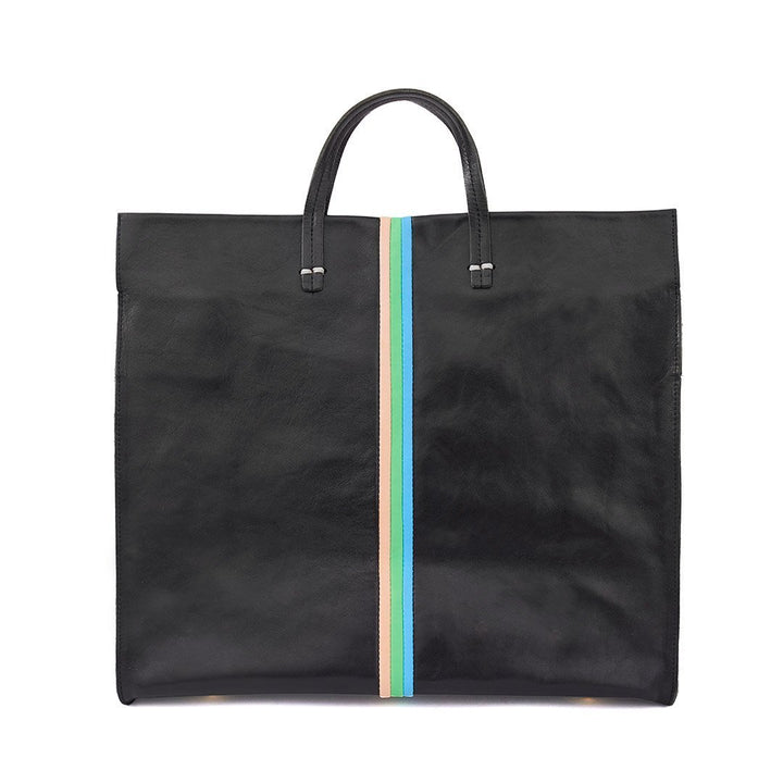 Clare V. - Simple Tote in Black Rustic w/ Pale Pink, Parrot Green & Cerulean Italina Nappa Mini Stripes