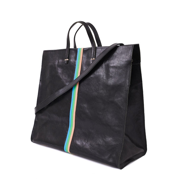 Clare V. - Simple Tote in Natural Rustic w/ Pale Pink, Parrot Green &  Canary Italian Nappa Desert Stripes