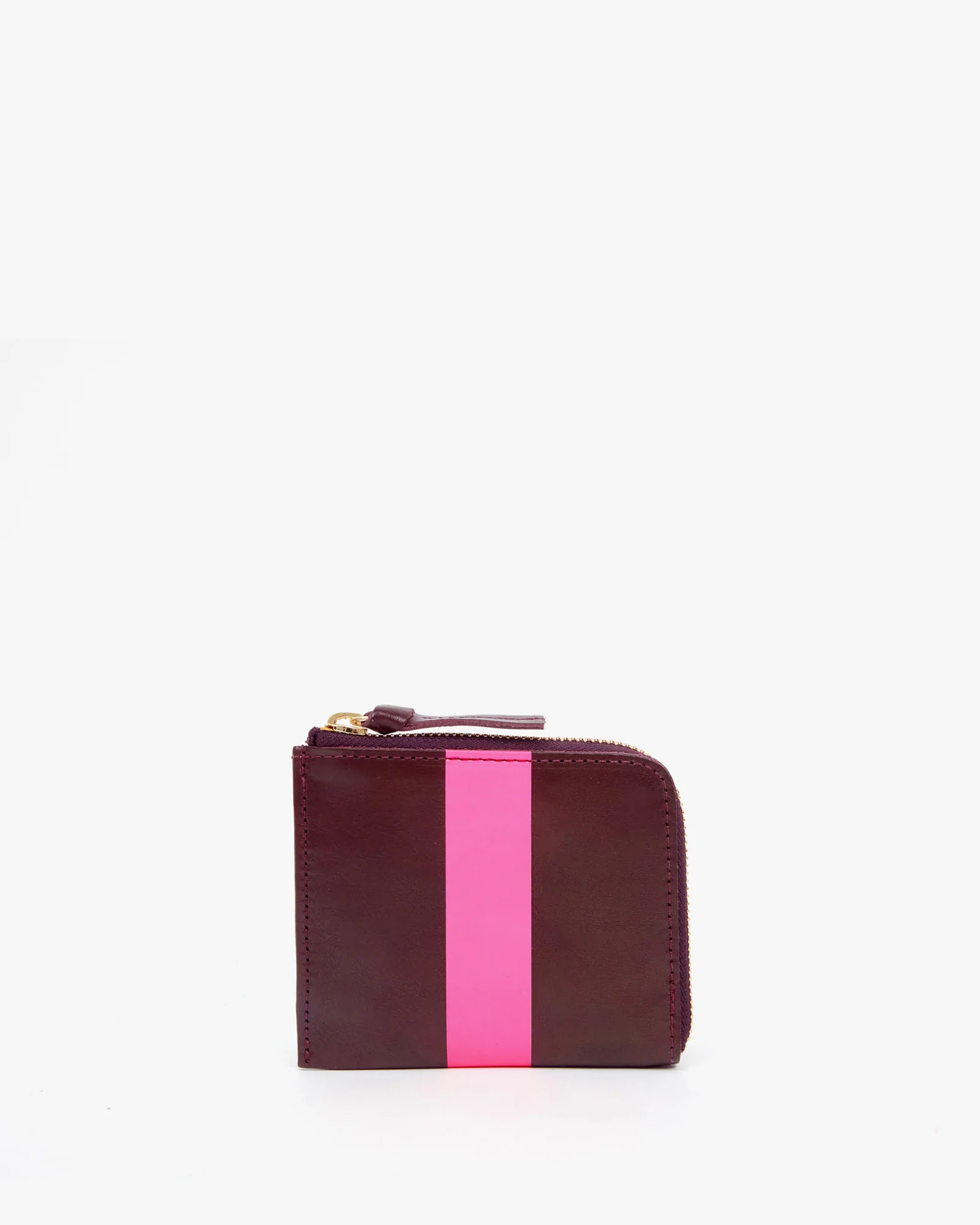 Clare V. Card Case - Natural Rustic/Neon Pink Stripe