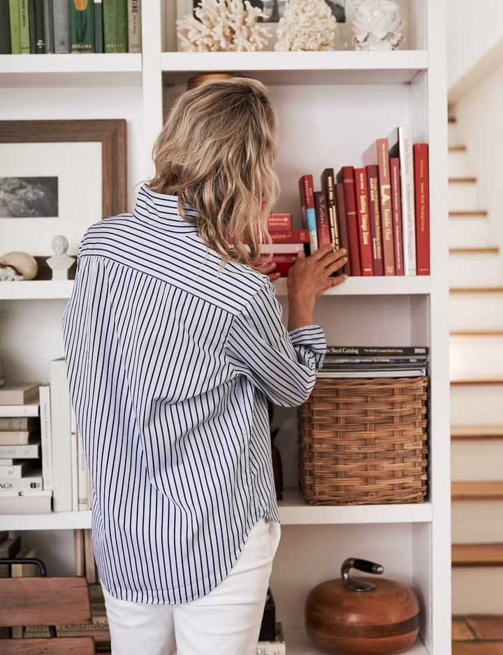 Frank & Eileen - Eileen Italian Cotton Button Up in Navy Blue Stripe