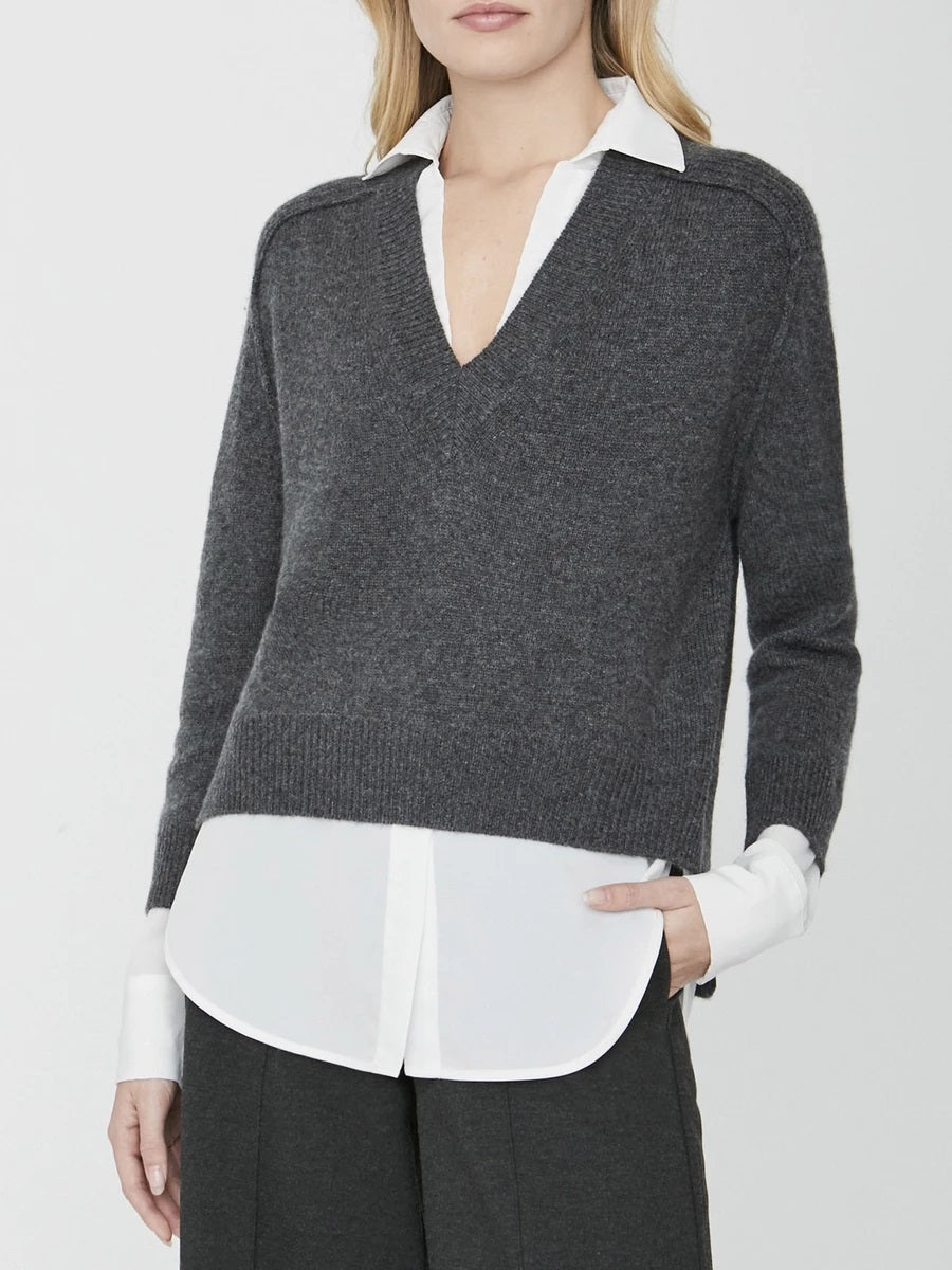 Brochu Walker - Alum V-Neck Layered Looker Sweater in Flannel Melange