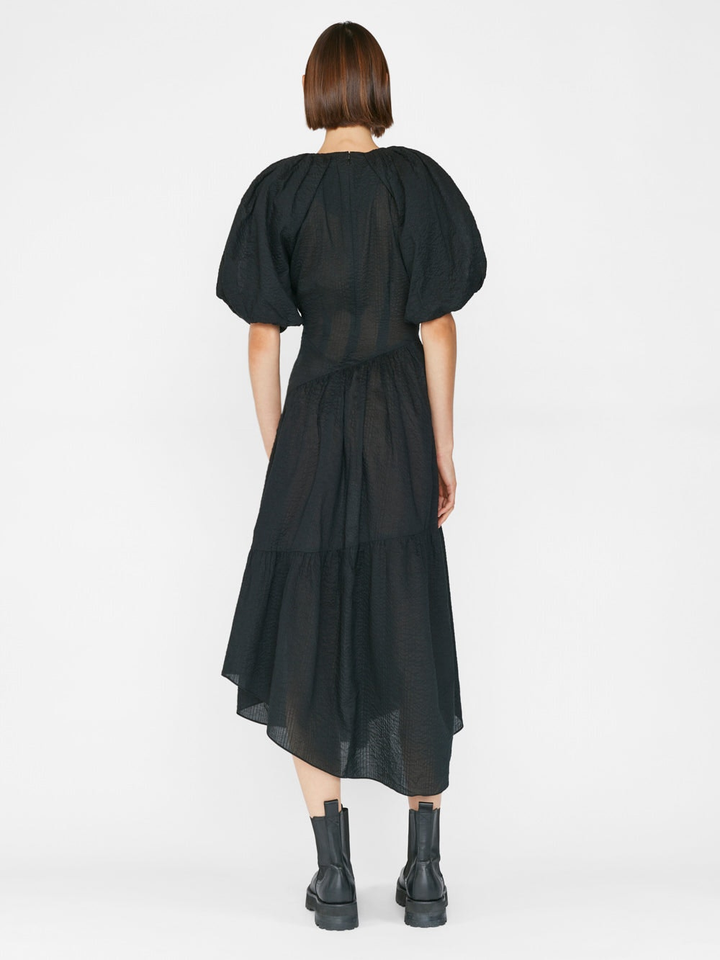 Frame - Gathered Seam Puff Sleeve Dress in Noir