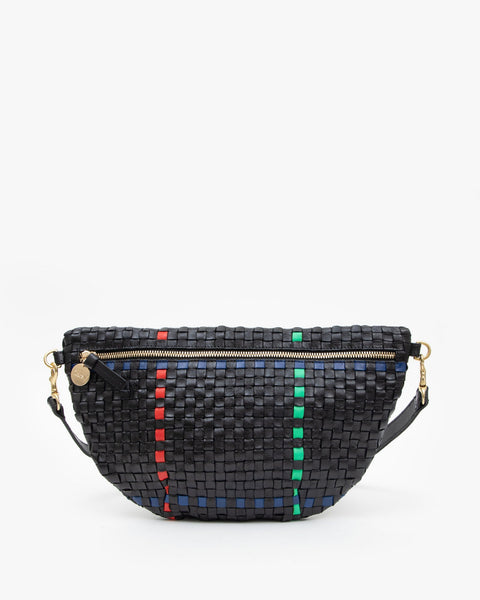 Clare V. - Bateau Tote in Black w/ Pacific, Cherry Red & Parrot Green Plaid  Woven Checker