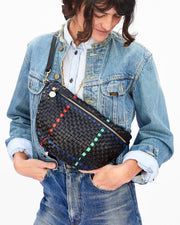 Clare V. - Bateau Tote in Black w/ Pacific, Cherry Red & Parrot Green Plaid  Woven Checker