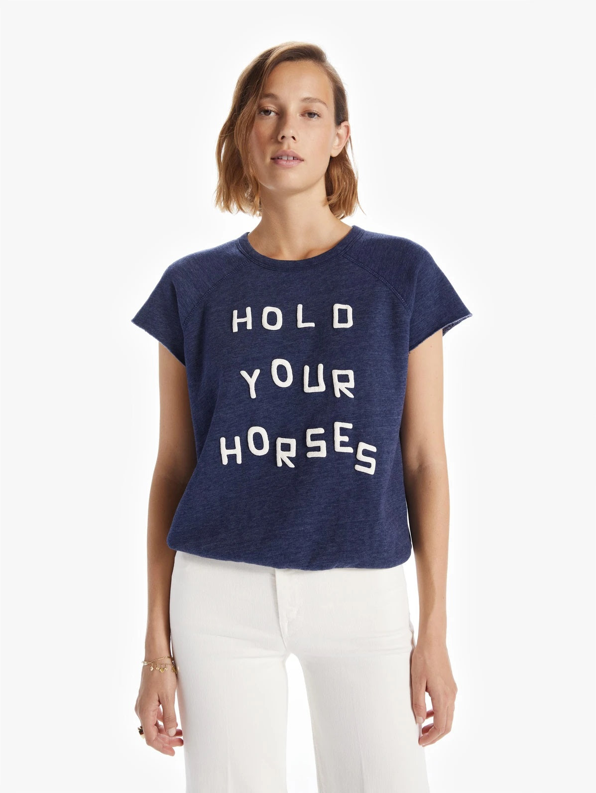 Mother - The S/S Cut Off Hugger Sweatshirt Tee in Hold Your Horses
