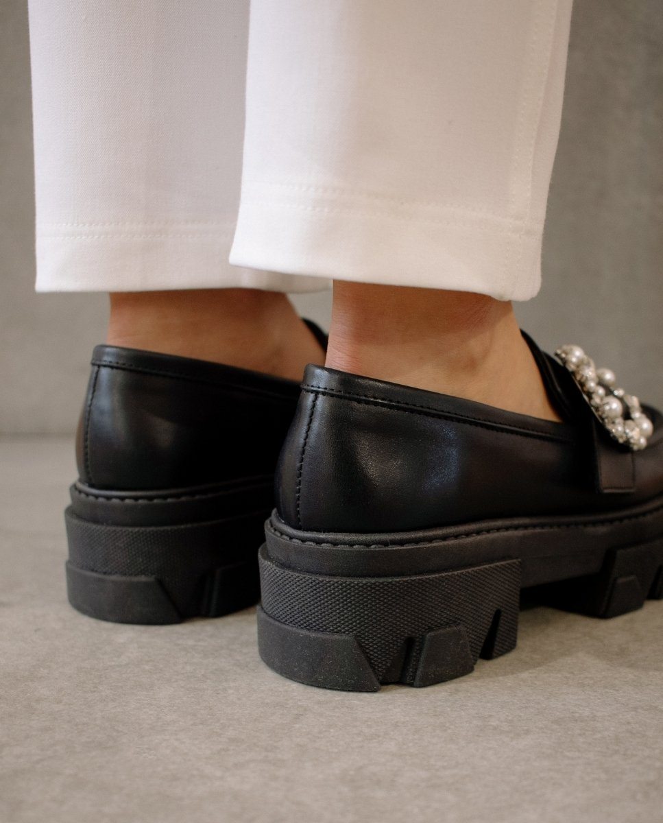 Alohas Trailblazer Crystal Black Chunky Leather Loafers