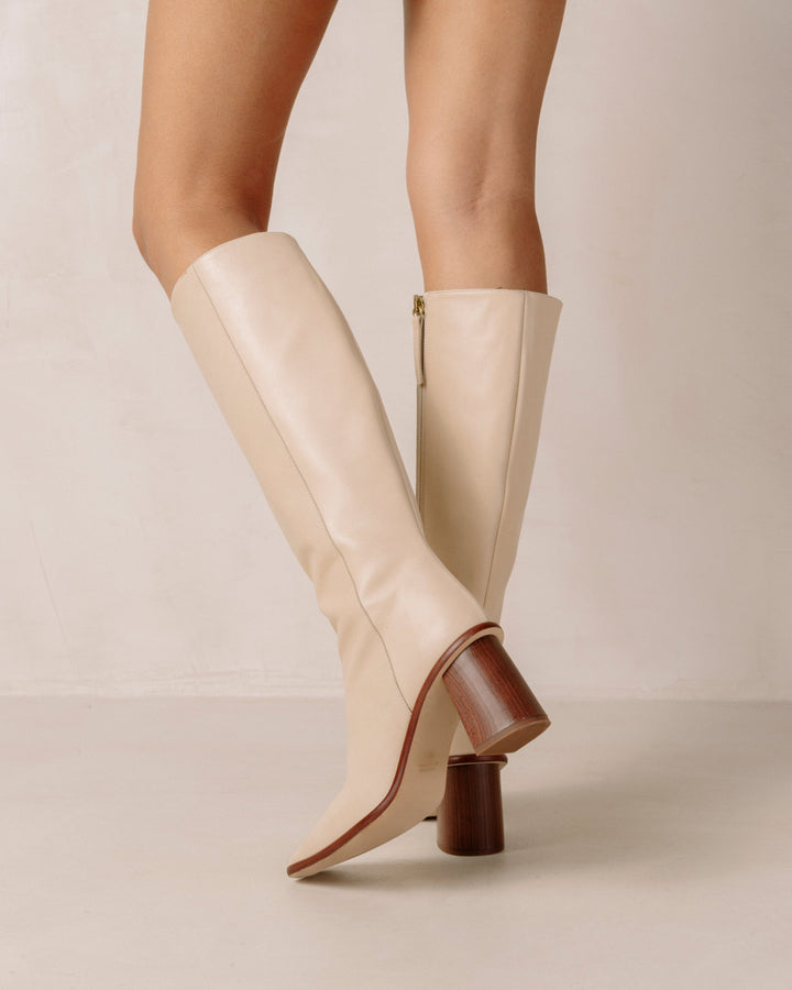 Alohas - East Off White/Ivory Knee High Leather Boots