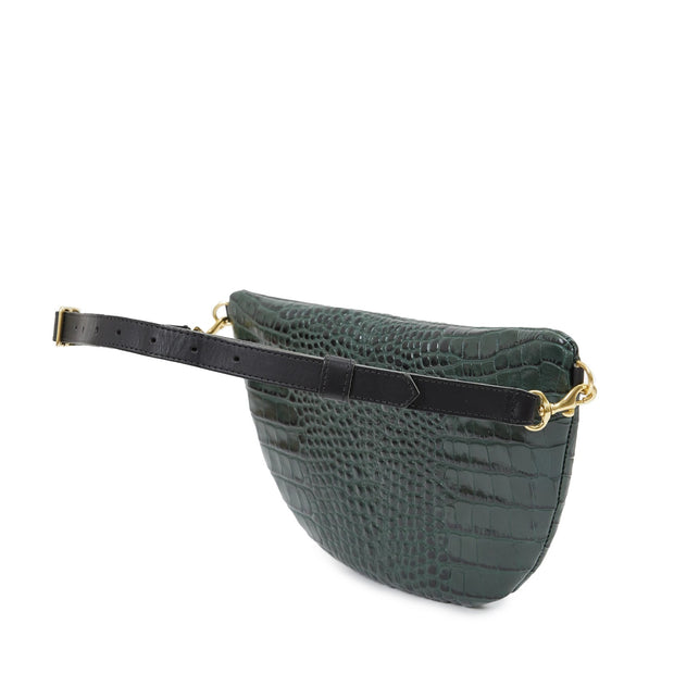 Croc Embossed Leather Fanny Pack - Green In Loden Croc