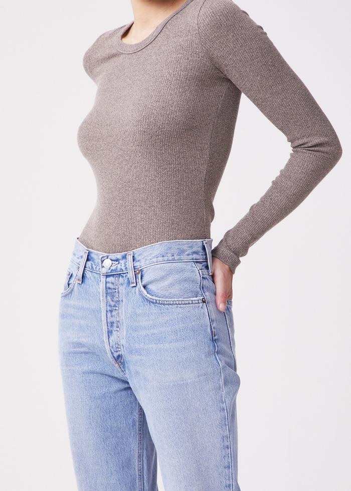 AGoldE Maya Scoop Neck Rib Knit Top in Granola Heather