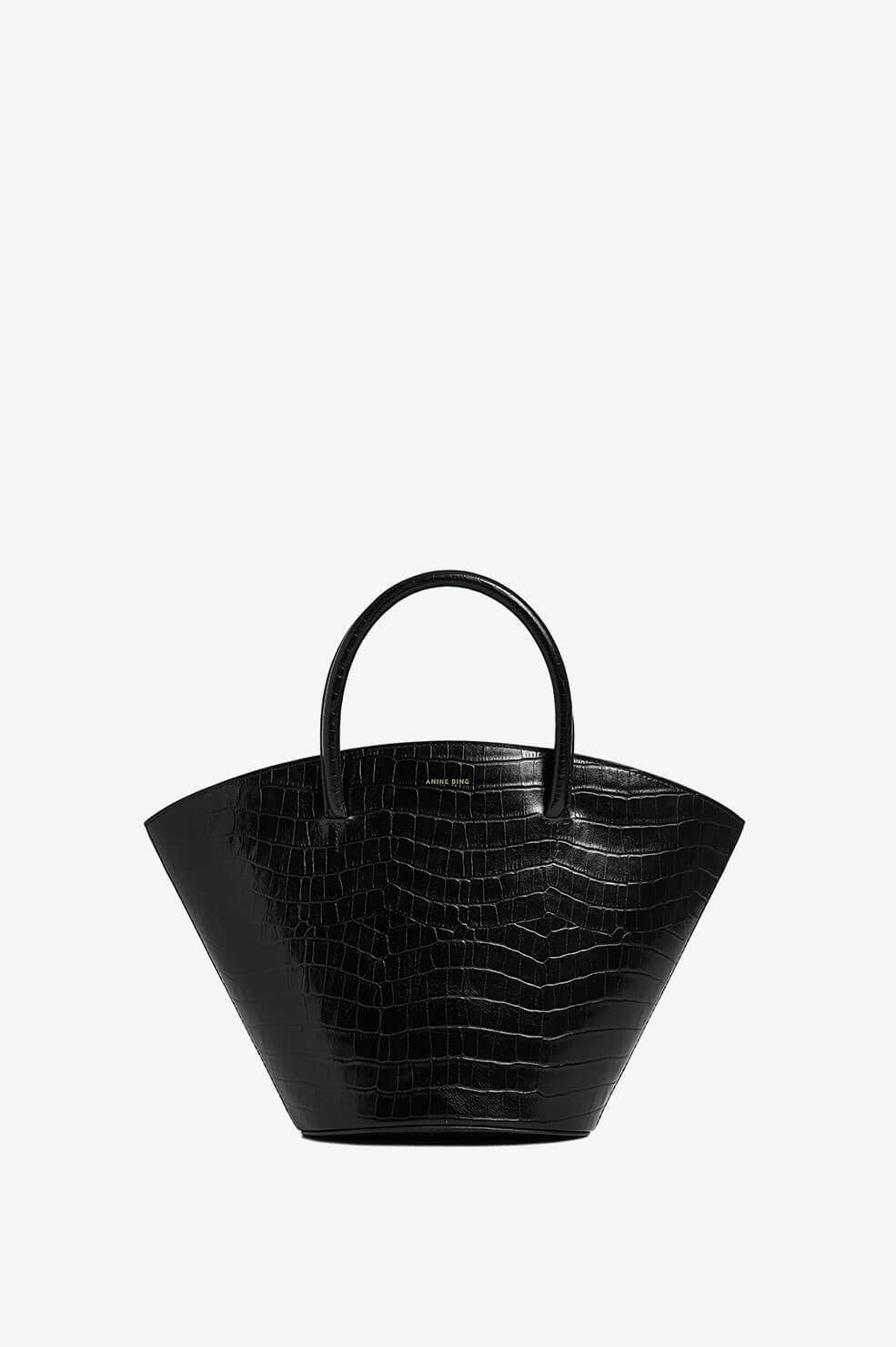 Little Liffner Everyday Croc-Effect Leather Shoulder Bag in Black