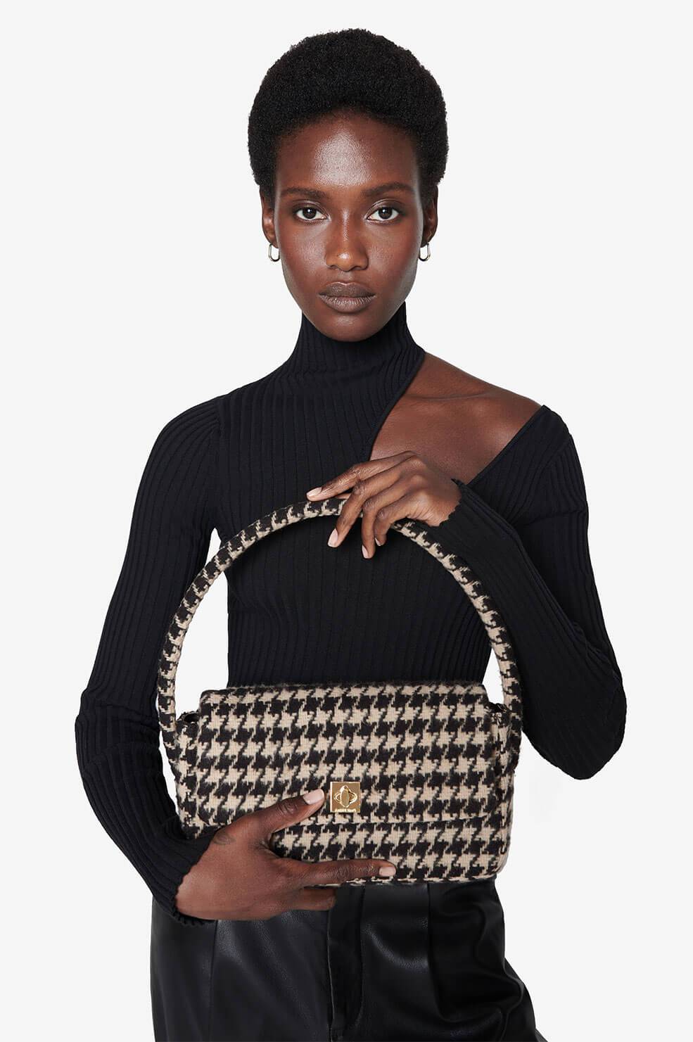 Anine Bing Nico Bag in Houndstooth Blond Genius