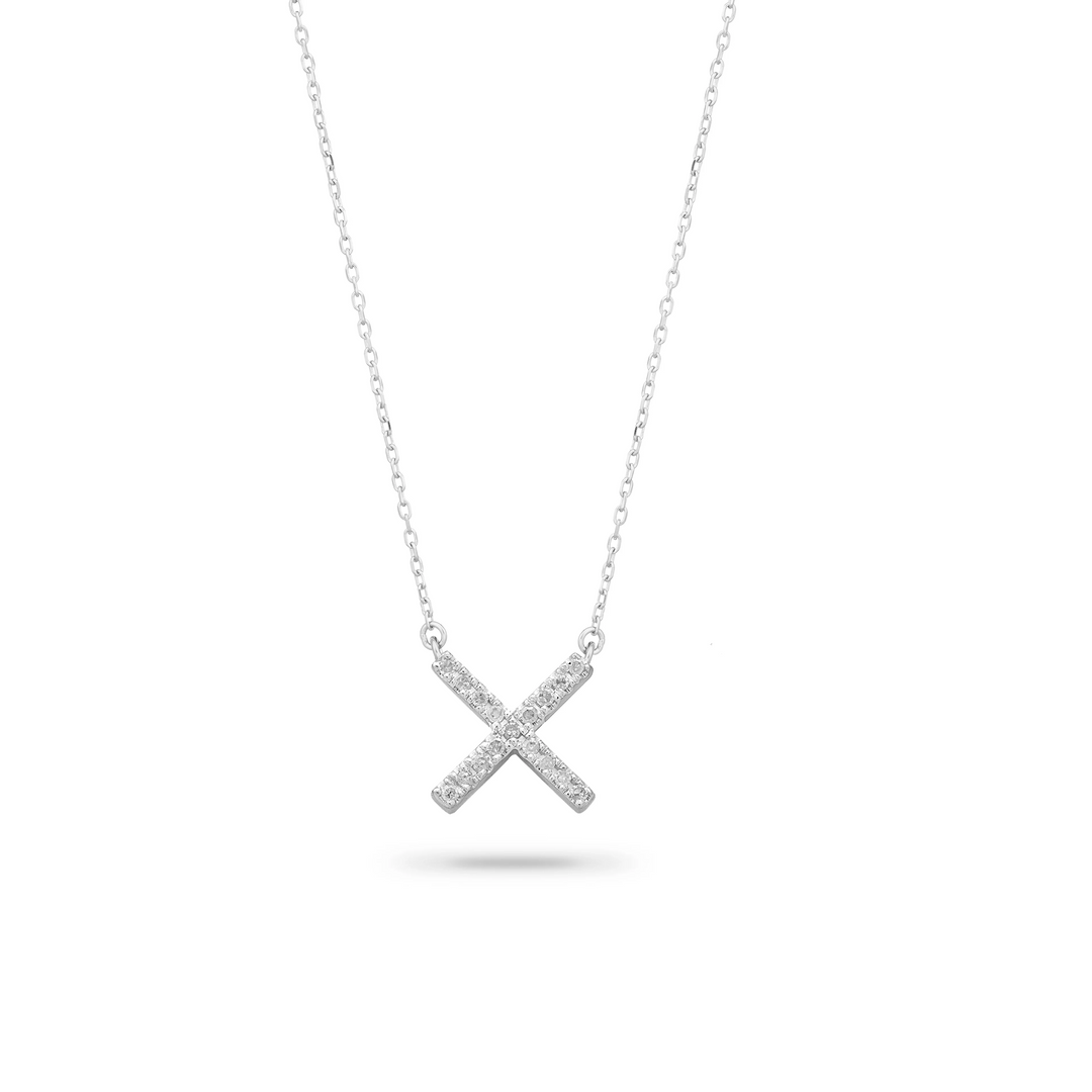 Adina - Pave X Necklace in Sterling Silver