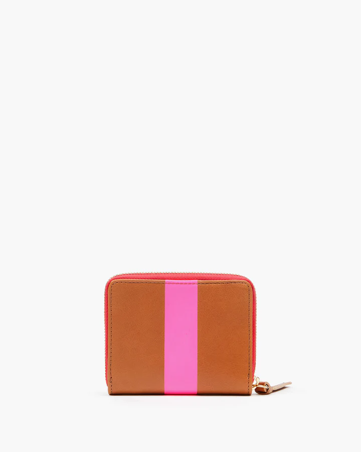 Clare V Zip Wallet Stripe Natural w/ Neon Pink