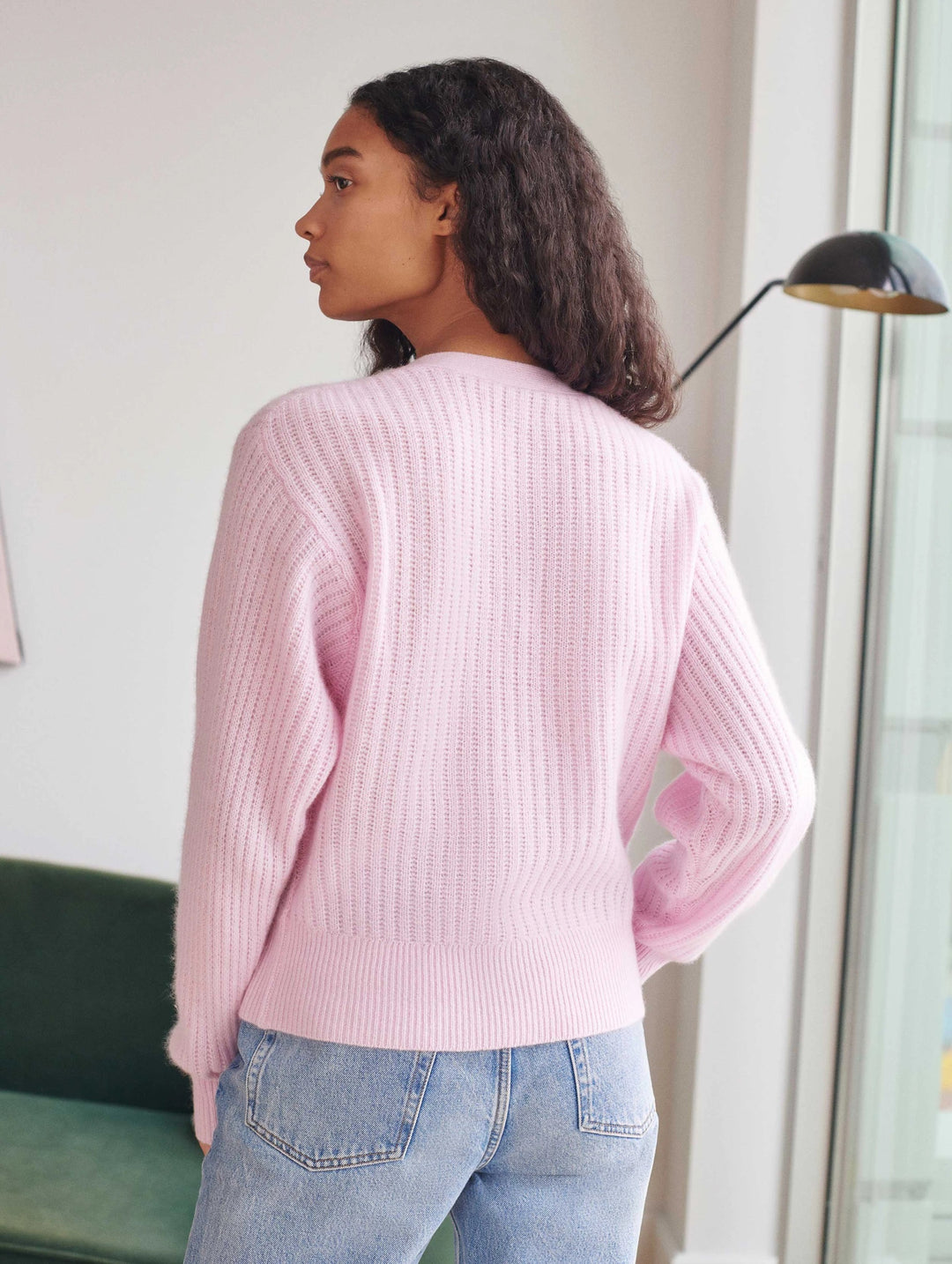 White + Warren - Blouson Sleeve Cable Cardigan in Pink Tourmaline