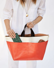 Clare V. - Bateau Tote in Natural and Blood Orange with Multi Oversize