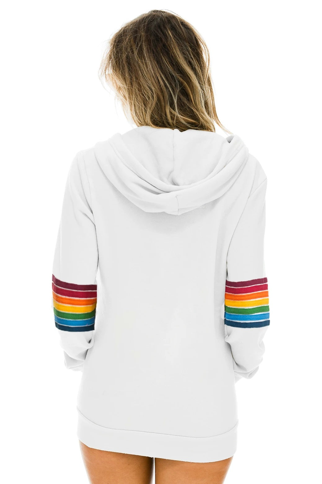 Aviator Nation - Rainbow Stitch Sleeve Zip Hoodie in White