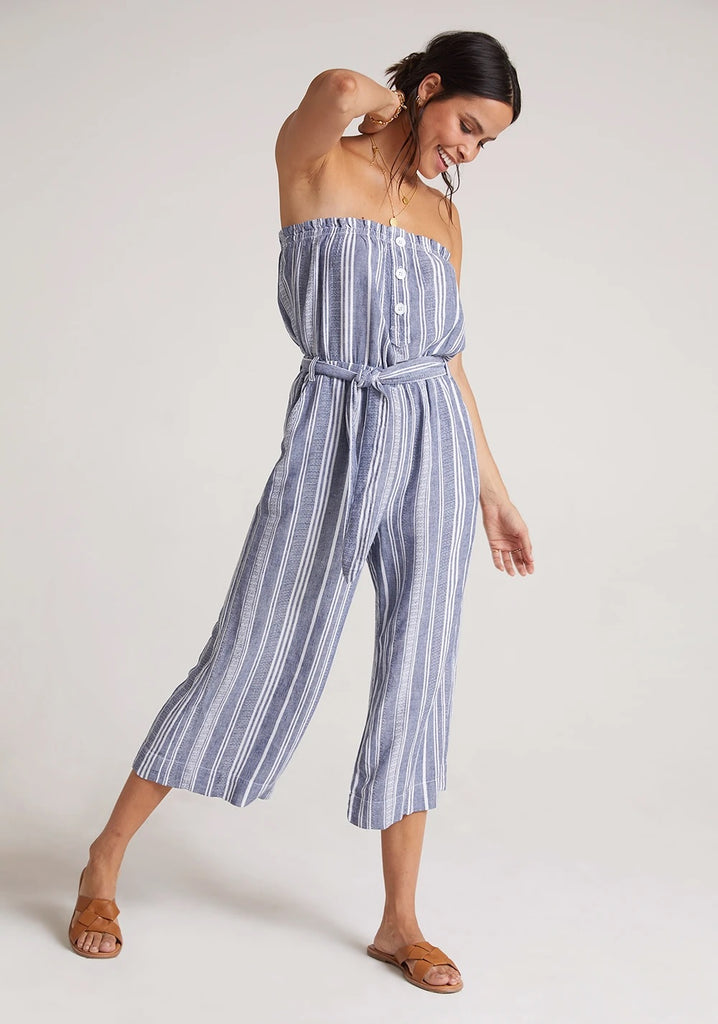 Bella Dahl Ruffle Strapless Jumpsuit in Navy White Blond Genius