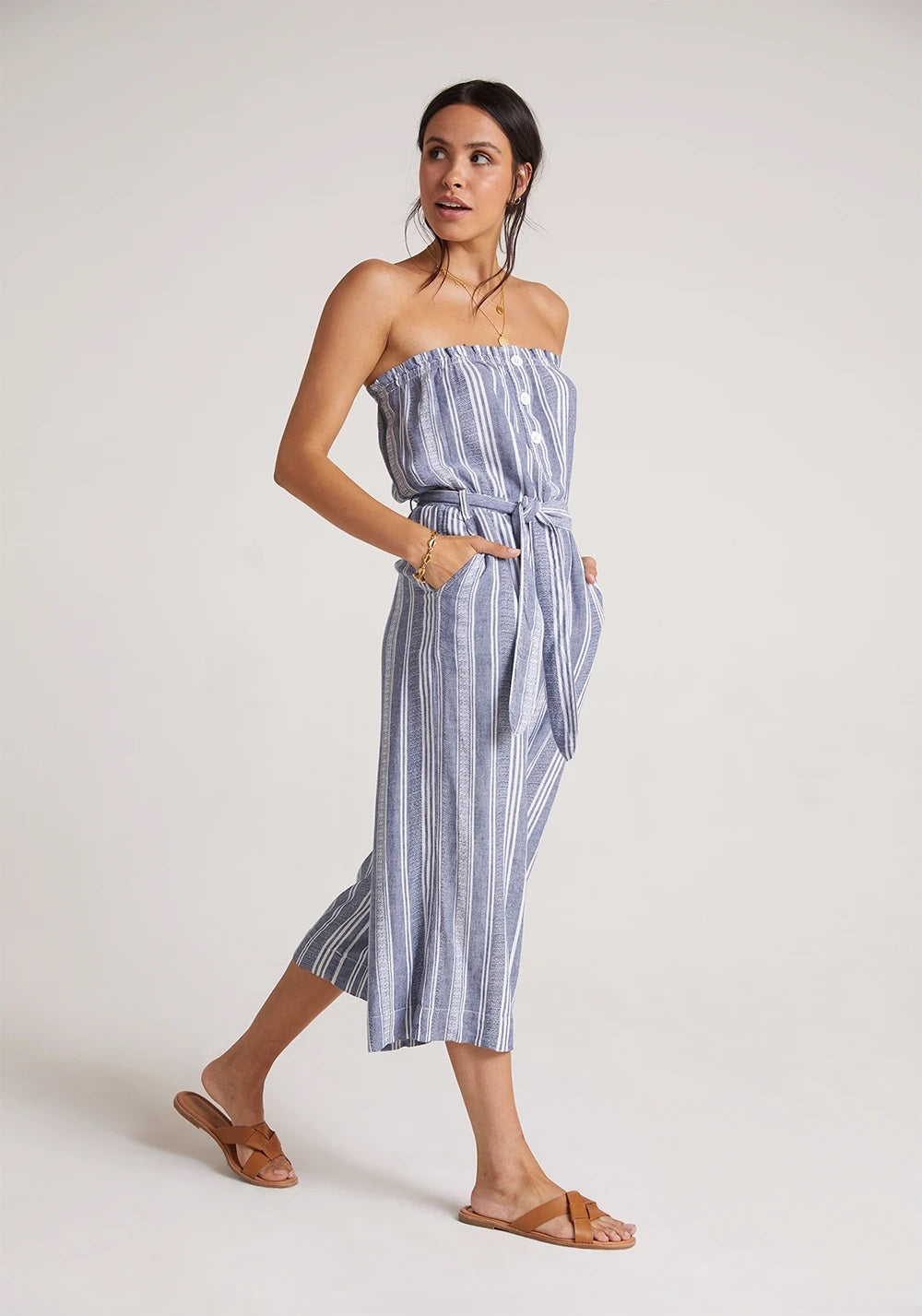 Bella Dahl Ruffle Strapless Jumpsuit in Navy White