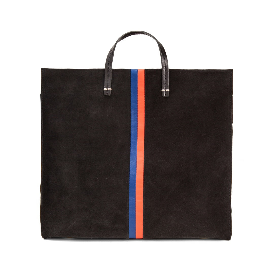 Clare V. Bande Tote in Black Suede & Nappa