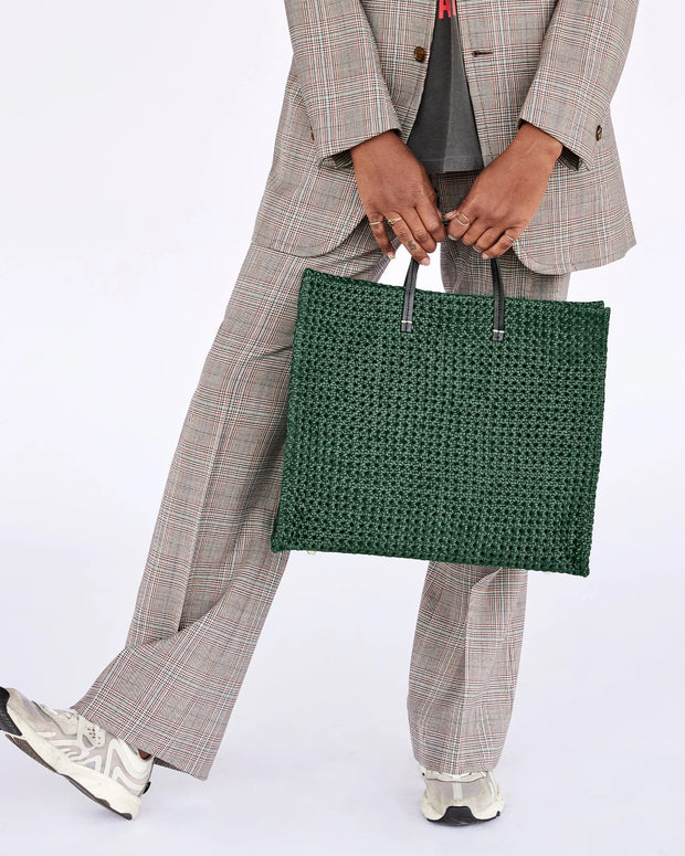 Clare V. Petit Simple Tote in Marigold Hand Woven Leather Rattan