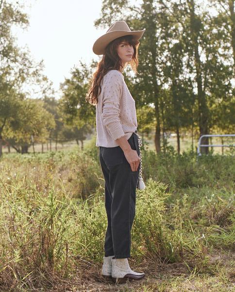 The Great - Scallop Pointelle Sweater in Soft Heathered Pink