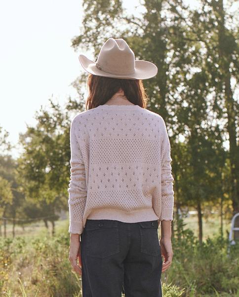 The Great - Scallop Pointelle Sweater in Soft Heathered Pink