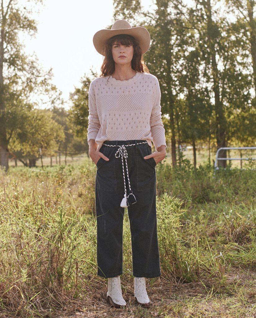 The Great - Scallop Pointelle Sweater in Soft Heathered Pink