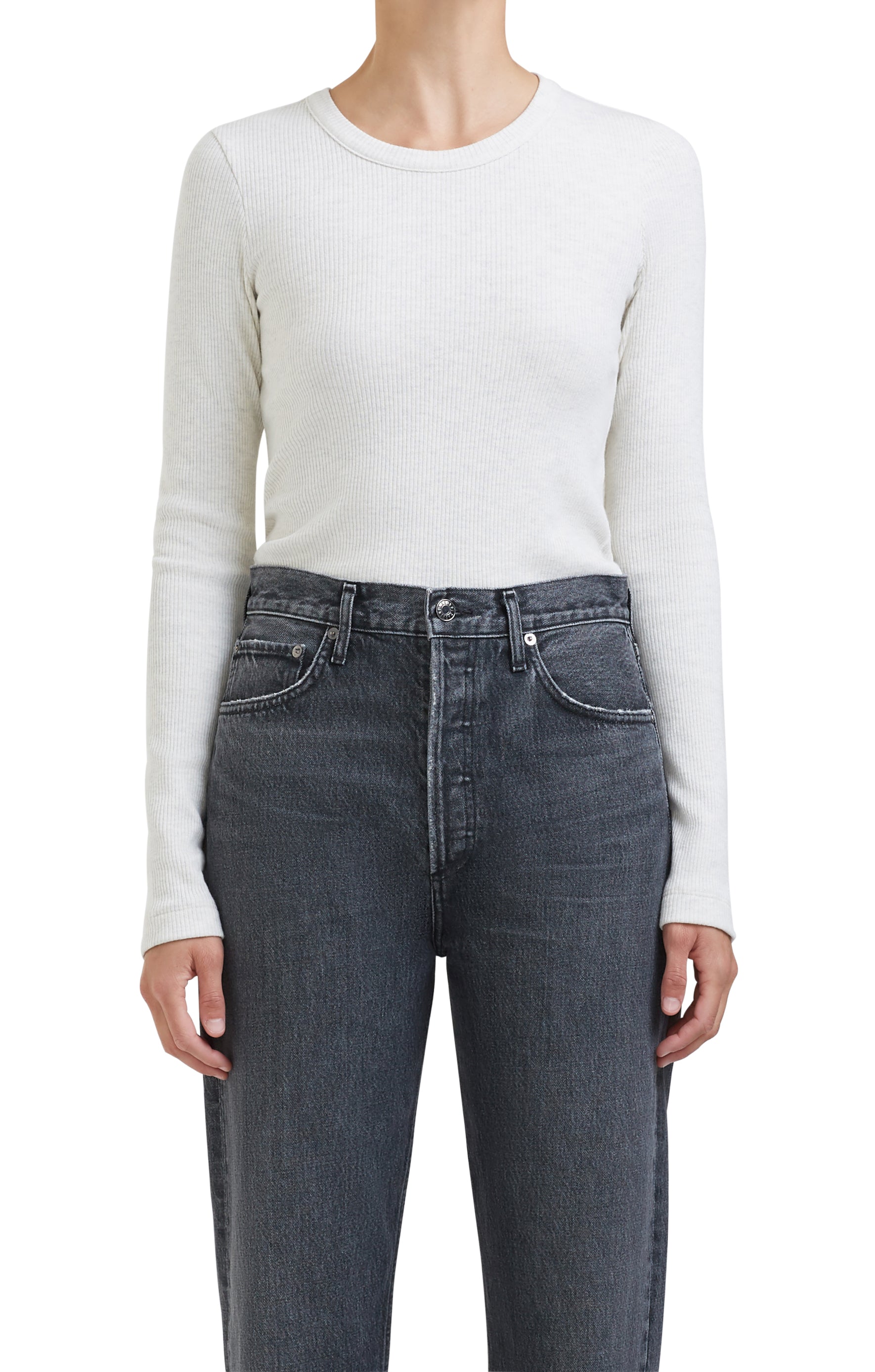 AGoldE Maya Scoop Neck Rib in Brushed Oatmeal Heather