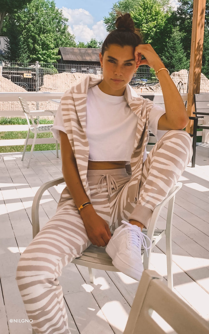 Soia & Kyo - Verona Zebra Print Joggers in Pearl-Off White