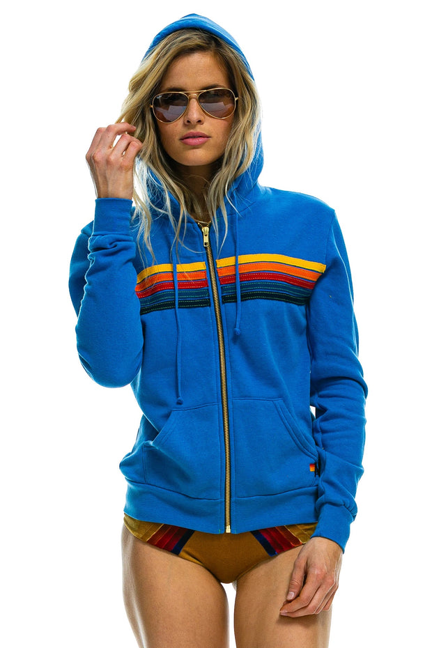 5 STRIPE HOODIE - CHARCOAL // BLUE - Aviator Nation